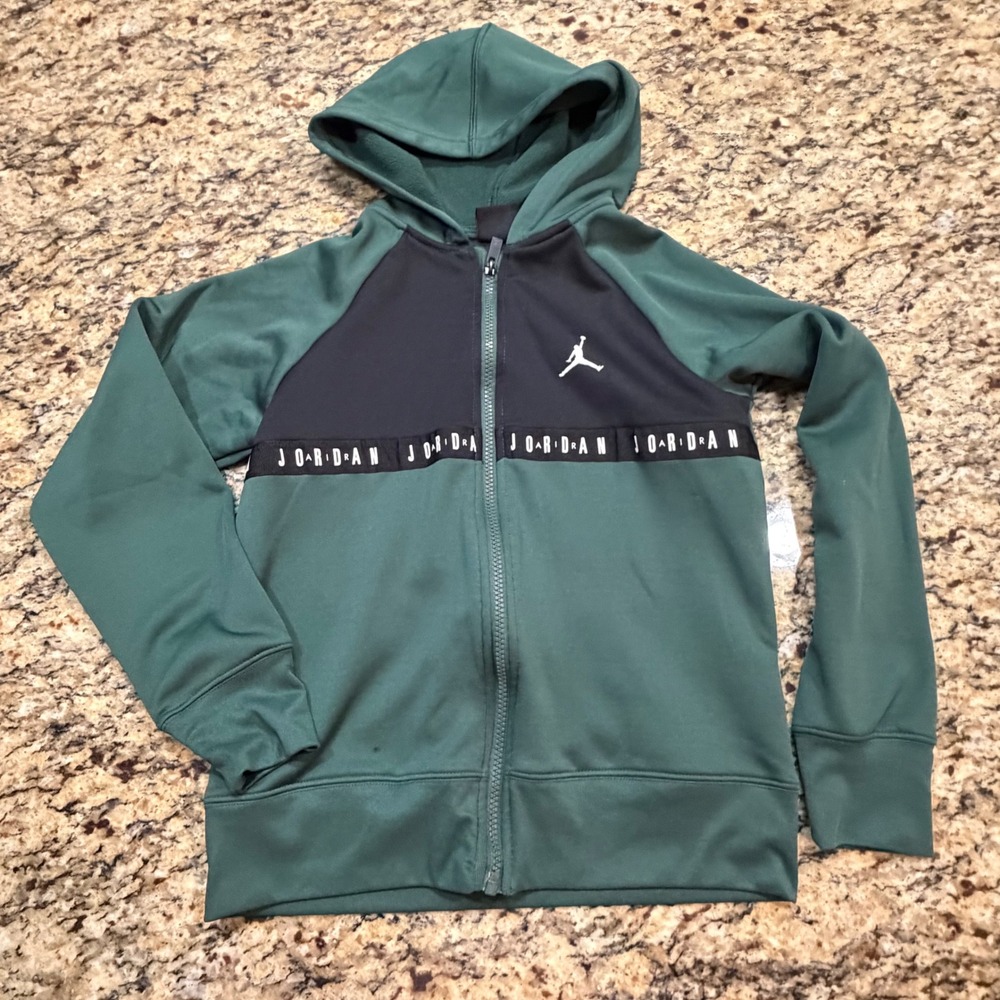 Jordan Boys Green‎ Black Full Zip Hoodie Jumpman Logo Sweatshirt Size 10 9-10Y